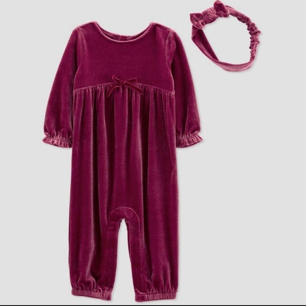 Carter's Baby outfit with headband 3m velvet like material NWT